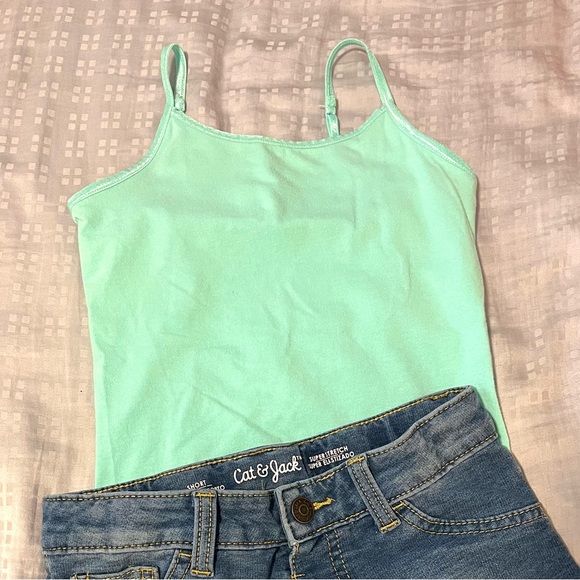 Aqua Tank Top Girls 7/8 Spaghetti Strap So “Cutest Cami” Lined Built-in Bra - Picture 1 of 12